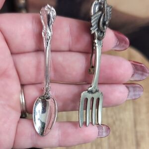Vintage Mini Silver Fork and Spoon Brooch Set